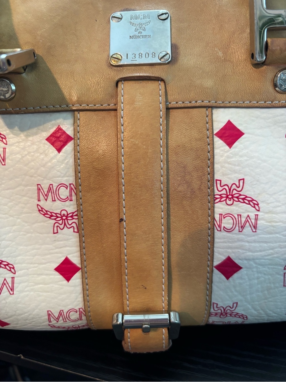 Authentic Vintage MCM Visetos Boston Bag Satchel – Limited Edition Cream & Pink - Picture 7 of 13